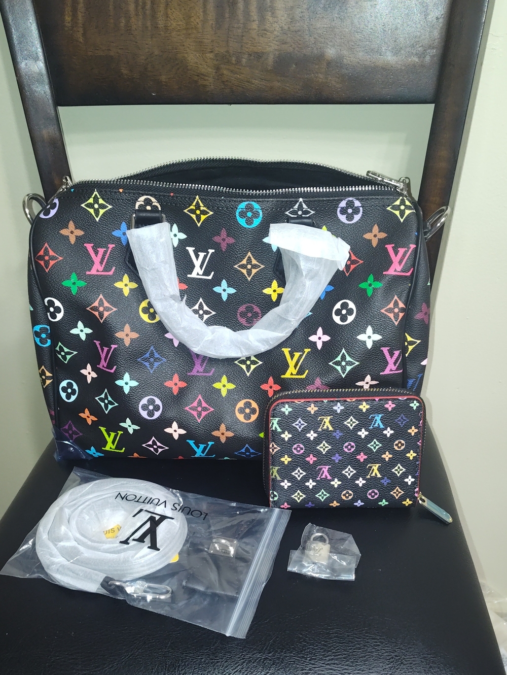 Multicolor Monogram Satchel Handbag - Black